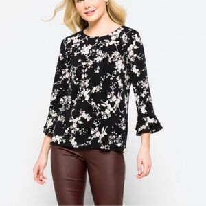 Karl Lagerfeld Black Top with White Floral Pattern